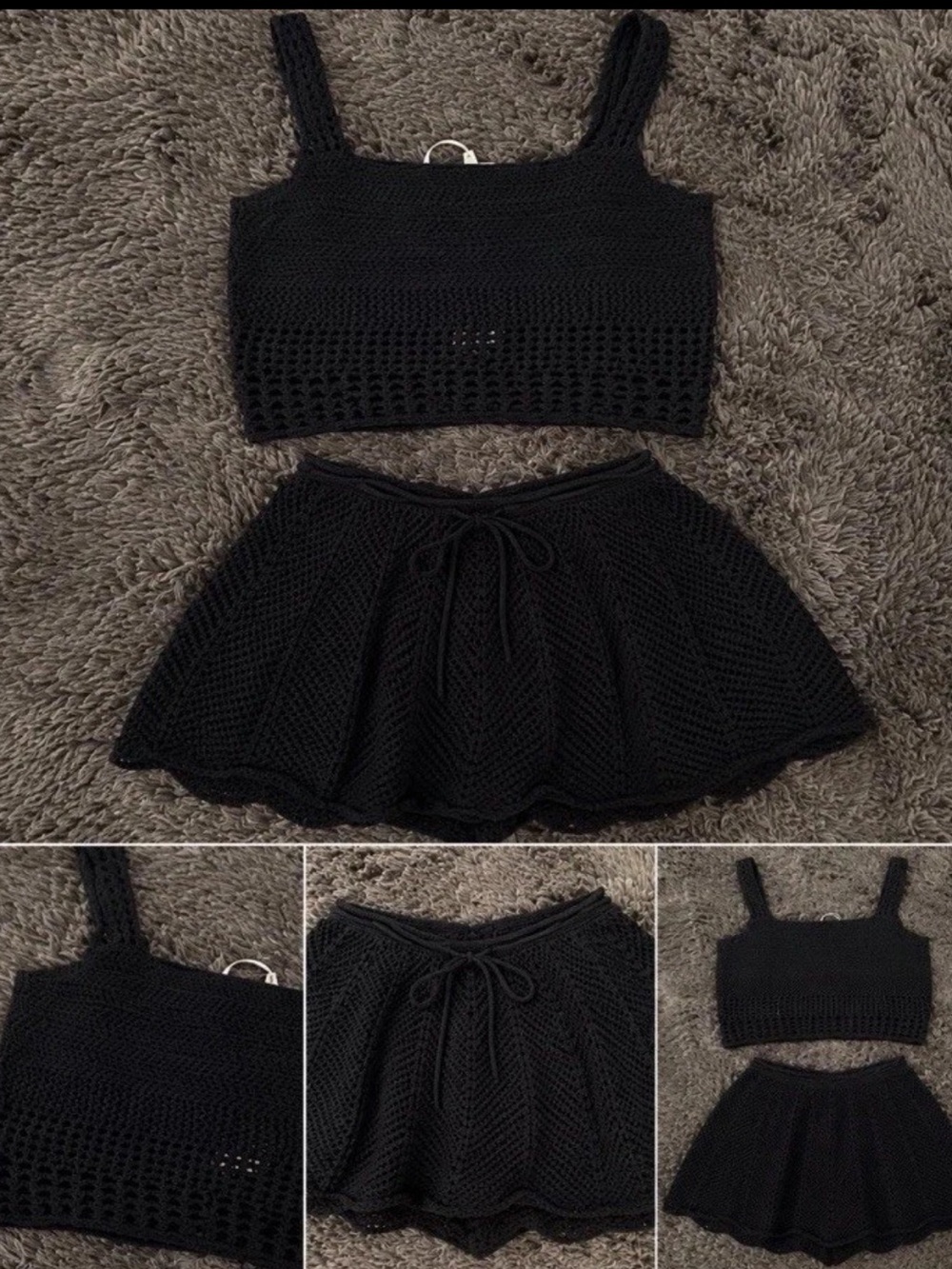 New Free People Beach Mairead Fauxchet Set Tank Top & Mini Skirt Black Large